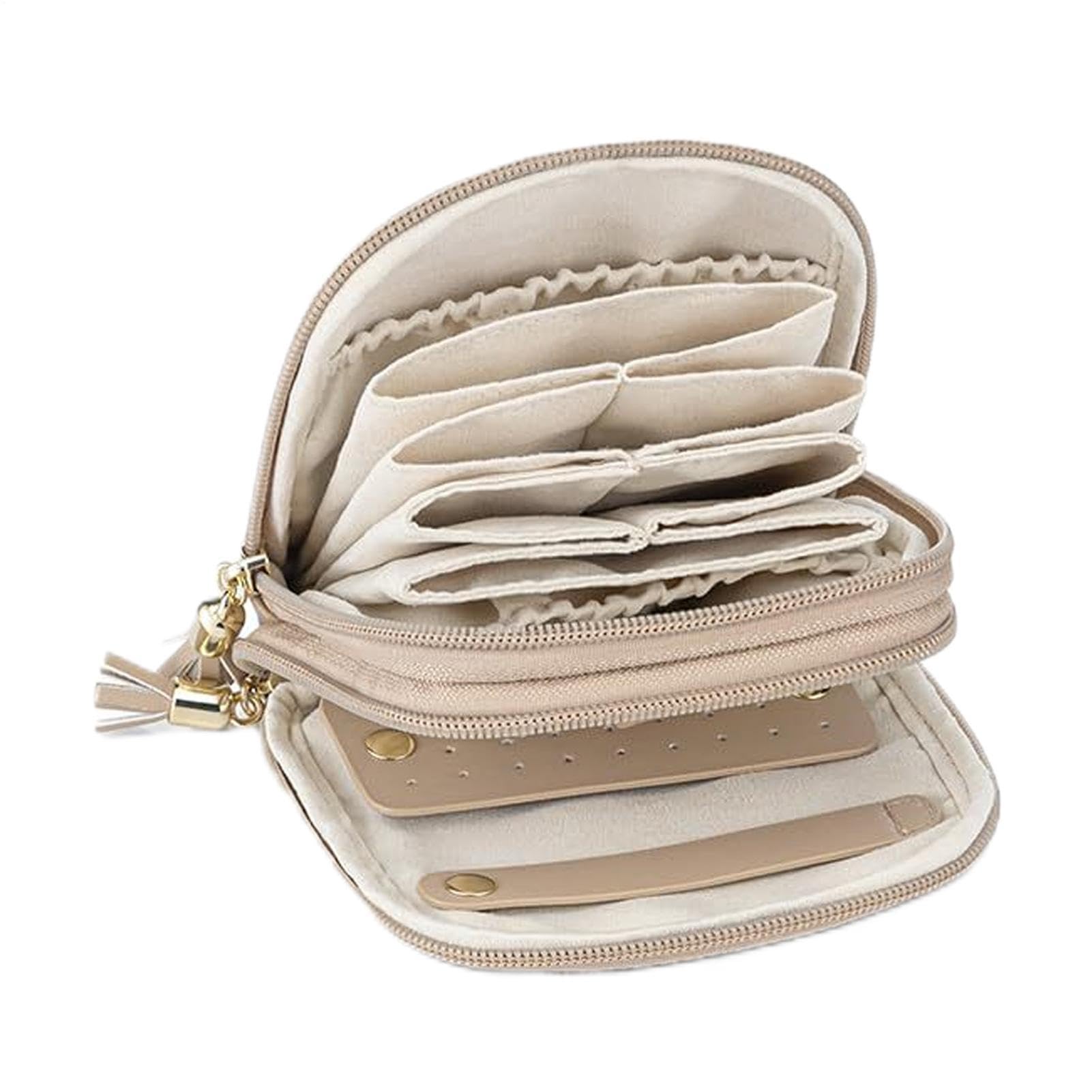 Organizador de joyas de viaje con doble capa y cremallera para pendientes y collares