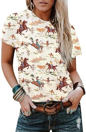 Western Cactus Horse T-Shirt Cactus Shirts for Women Desert Horse Graphic Tee Casual Cowgirl Vintage Short Sleeve Tops