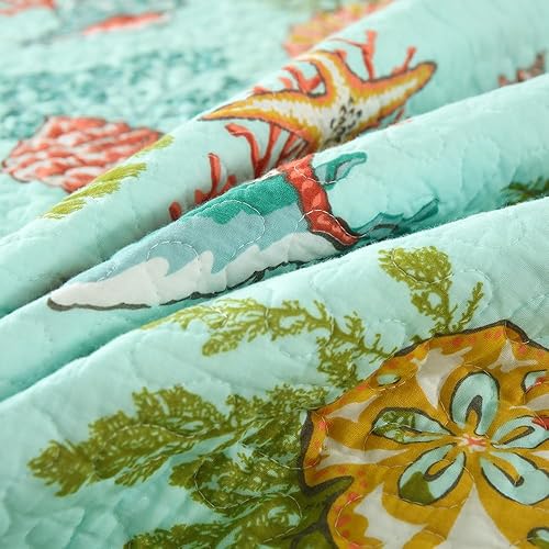 Miniatura 9 de Autumn Dream Juego de colcha costera de algodón, reversible, juego de ropa de cama reversible, colcha de cuento de hadas y conchas marinas, océano