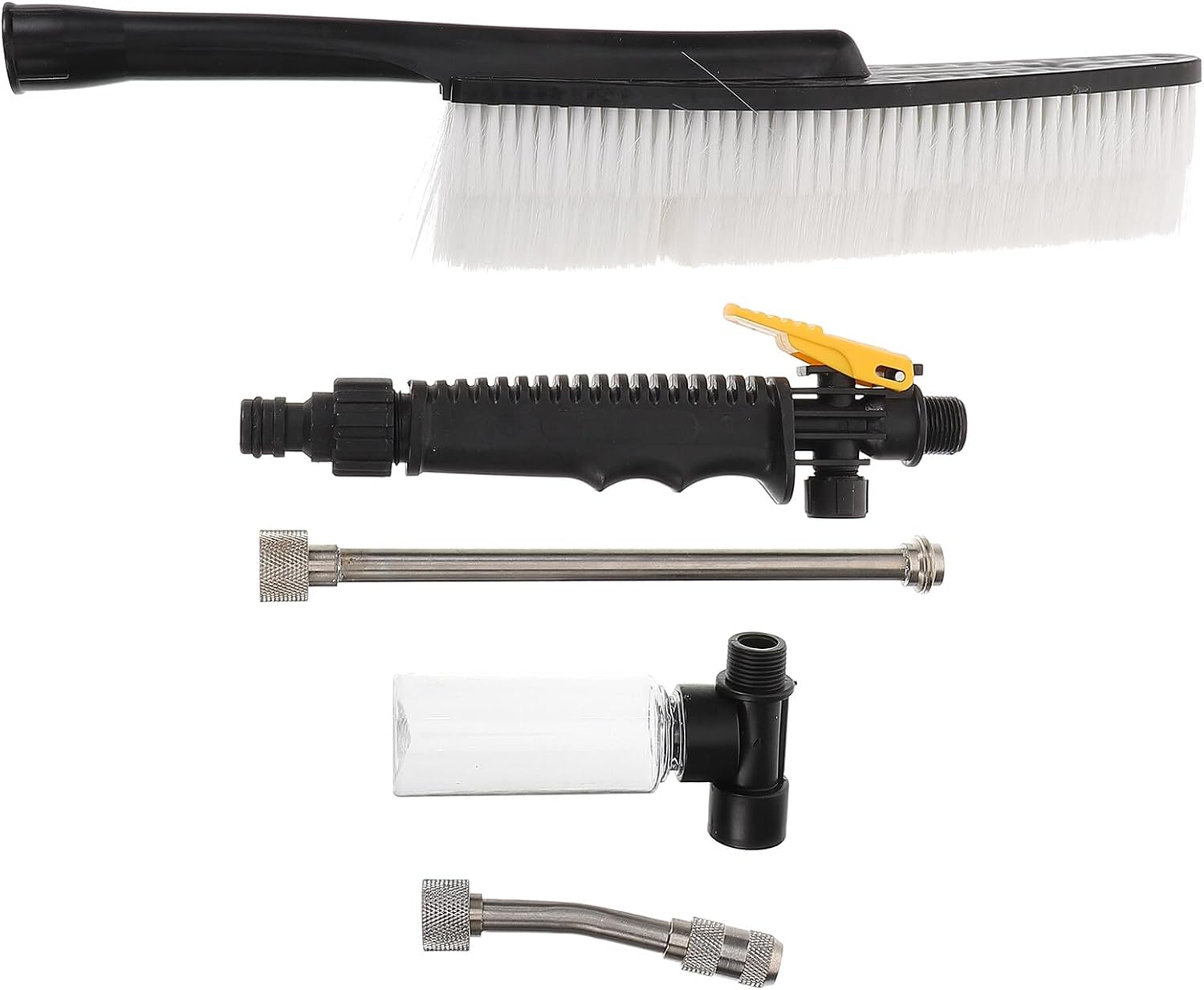 High Pressure Car Washer Handheld Nozzle with Soft Foam Brush Head Long Handle for Car Cleaning and Garden Watering, Sturdy Watering Hose Sprayer Attachment for Outdoor Use