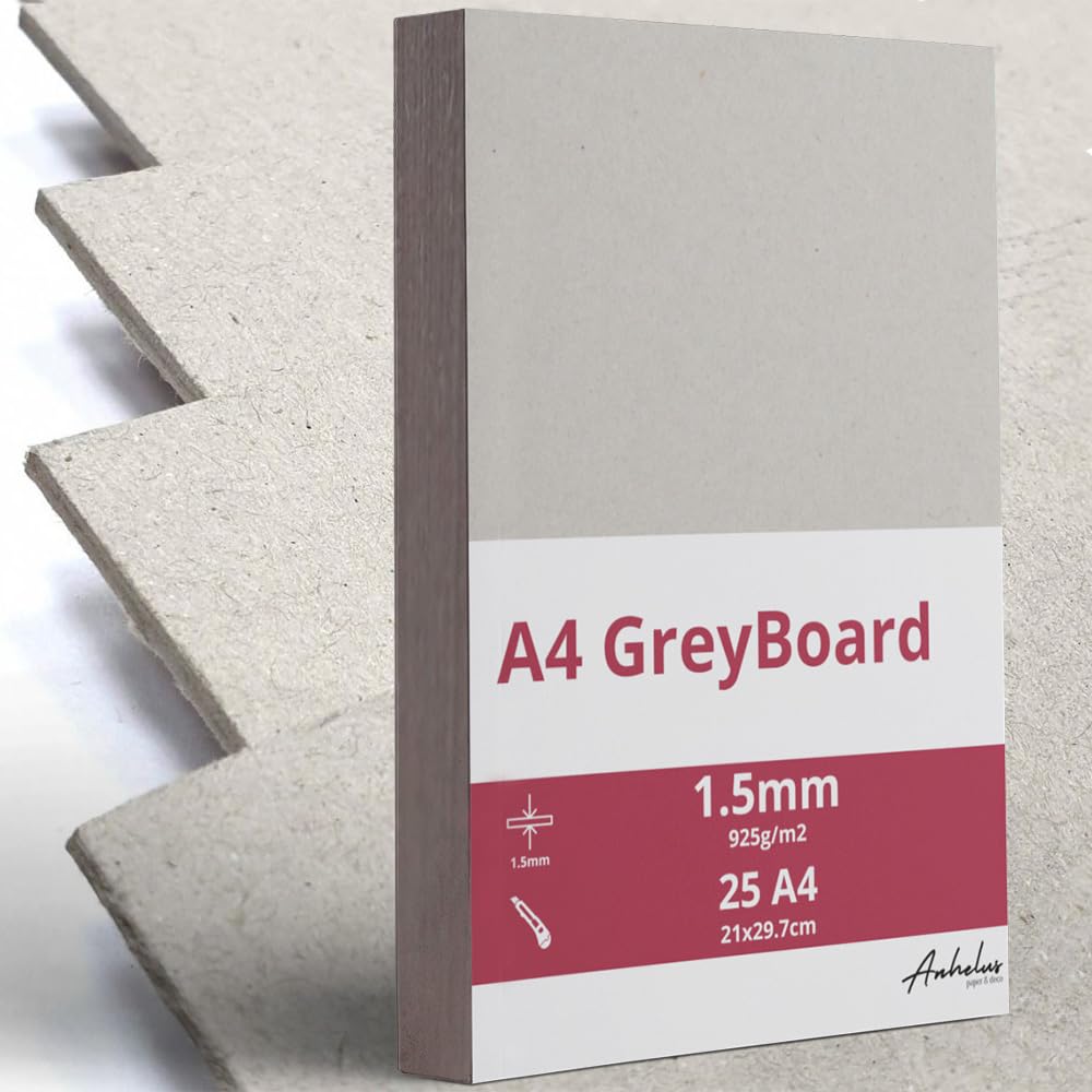 25 Sheets A4 Size Grey Cardboard 1.5mm Thick (925gsm/m2), 21x29.7cm Size, Pack with 25 Sheets, for Binding, Book Covers, Crafts and Scrapbooking — image 1