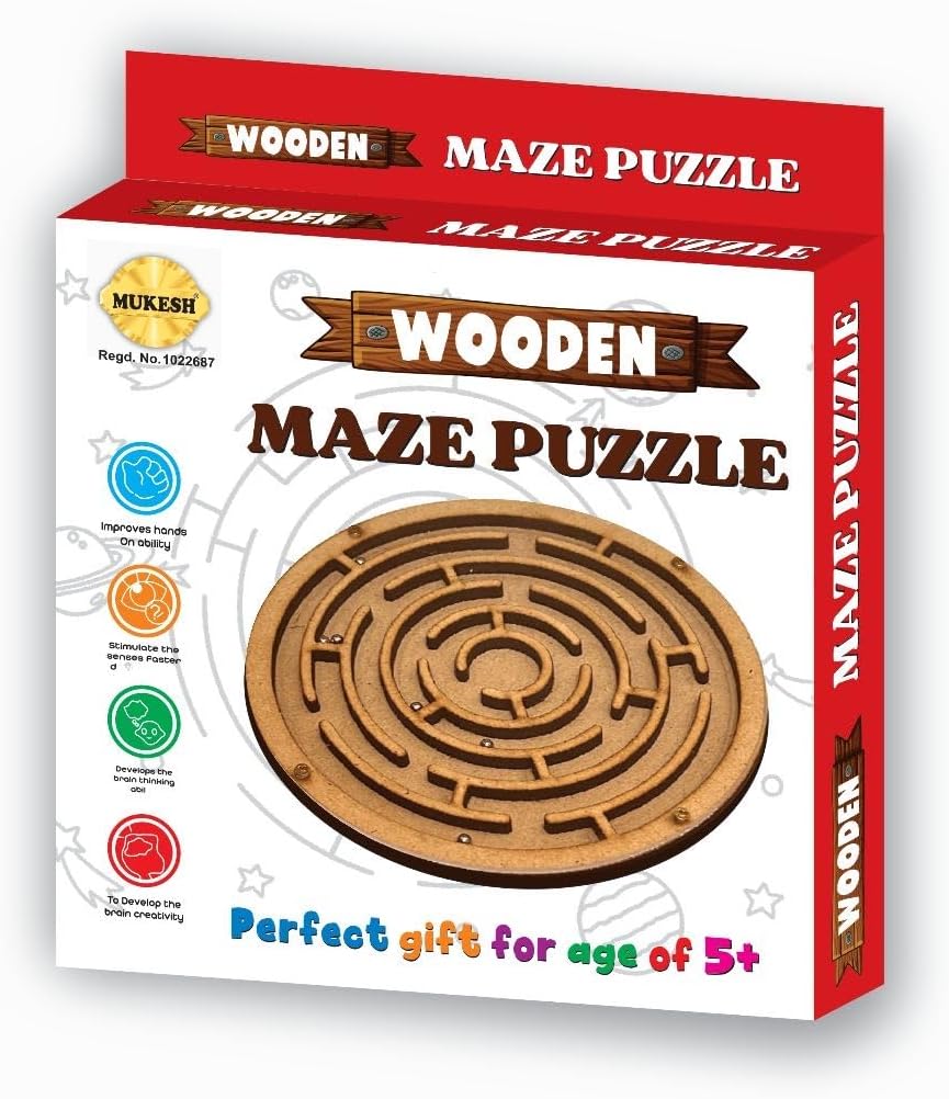 Mukesh 6'' inches Wooden Labyrinth Maze Puzzle Toy| Perfect Indoor Board Game in a Maze Puzzle Toys- Mind Games, Brain Teaser for Growing Child & Young Adults | Premium Gift | 5+ yrs (BIS Approved)