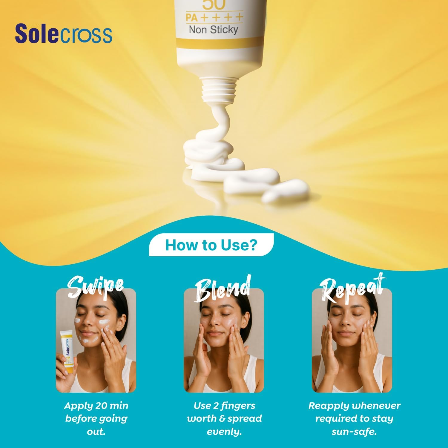 KDIT Sole-Cross Sun Block Lotion, SPF 50, PA++++, Non Sticky, Broad Spectrum UVA and UVB Protection, 50g 3