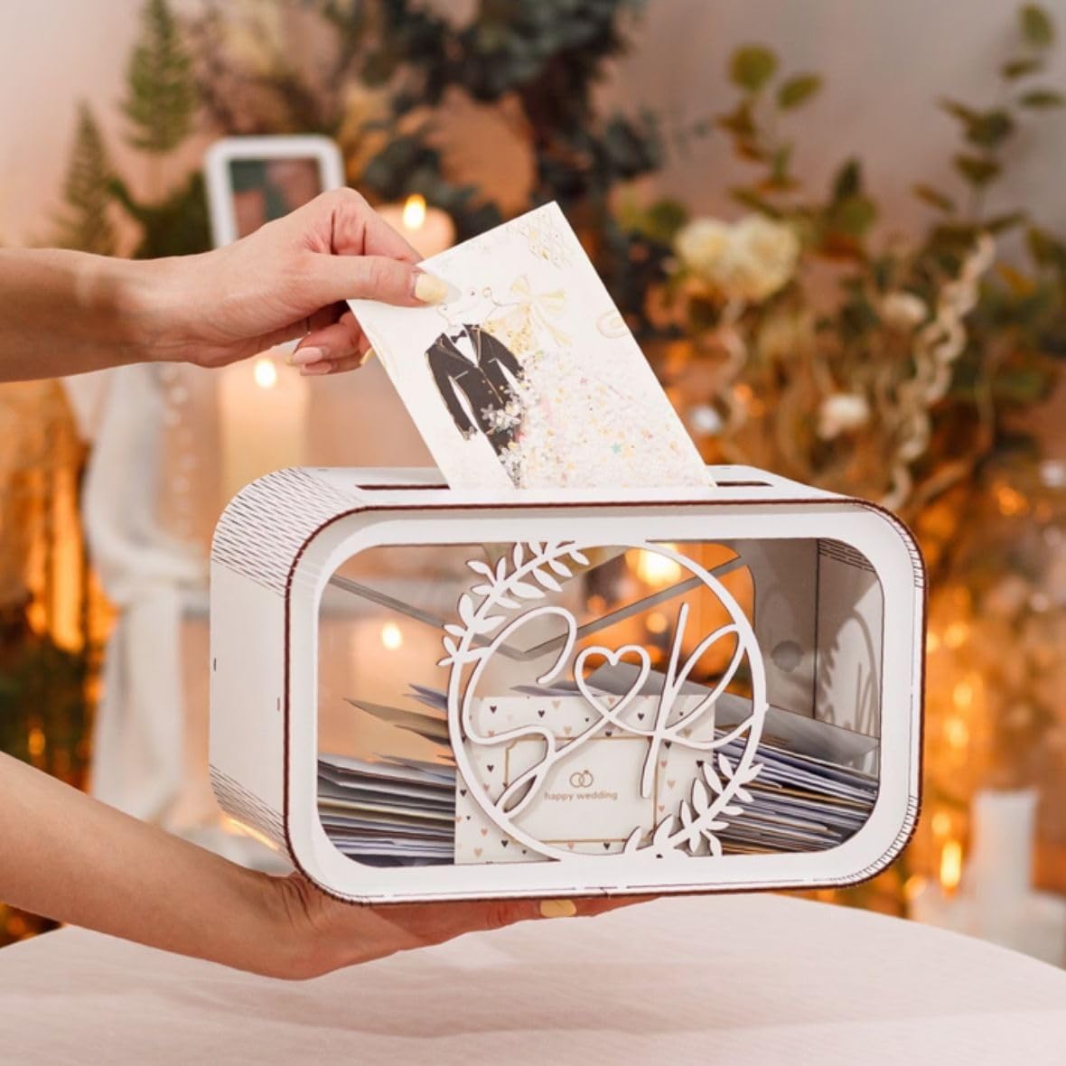 Caja de madera para Tarjetas de Boda personalizada - Caja de Tarjeta de Boda Buzón de Sobres - Caja de Madera para Sobres de Boda