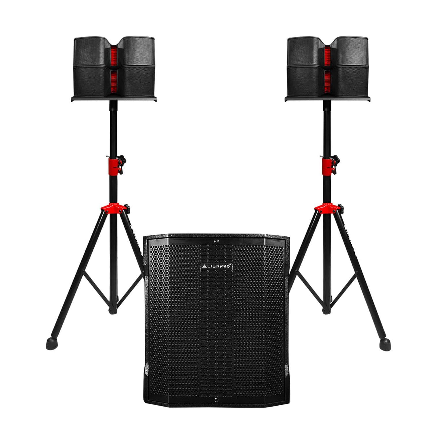 Rear panel of the ALIENPRO Ultra 15 Array subwoofer showing input/output connections and controls.