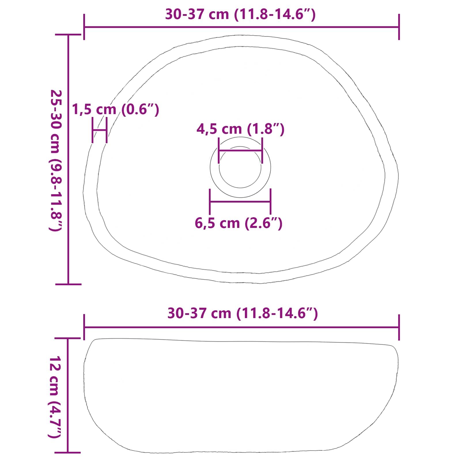 Lavabo in pietra di fiume, grigio chiaro, 30-37 cm x 25-30 cm x 12 cm, per bagno, lavandino a parete, salvaspazio, facile da pulire, con foro di scarico preforato, adatto per ristrutturazione
