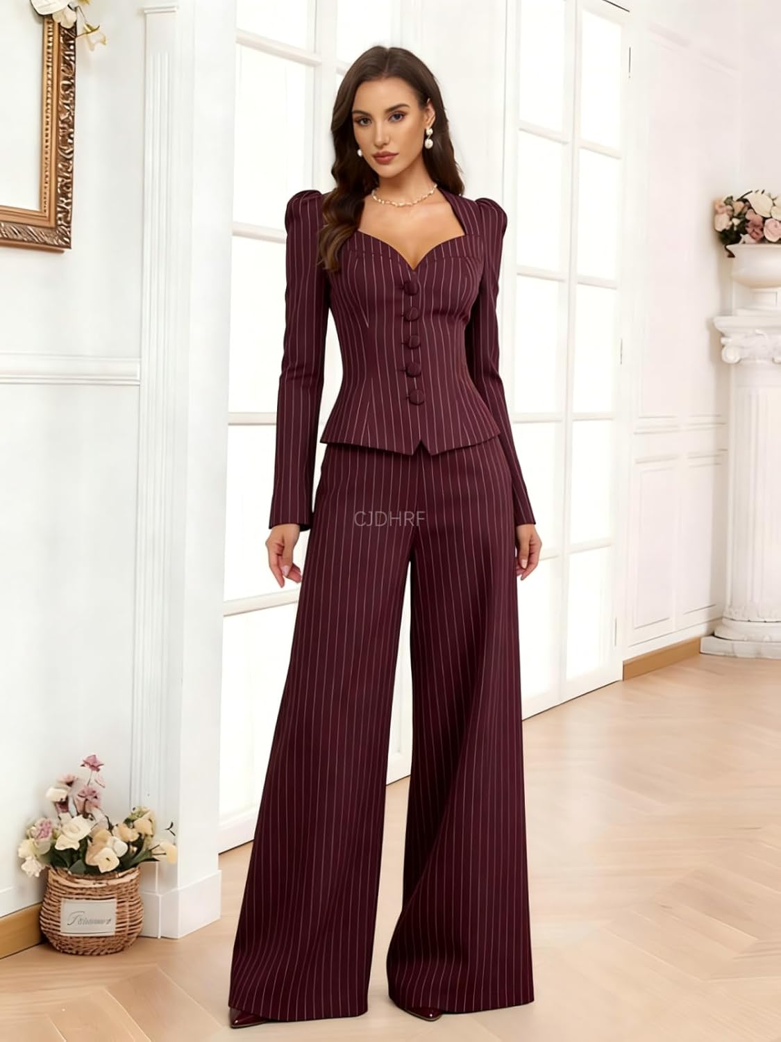 Pinstripe Suits Slim Fit Sweetheart 2 Piece Business Casual Outfits with Jackets Formal Wedding Guest Dress