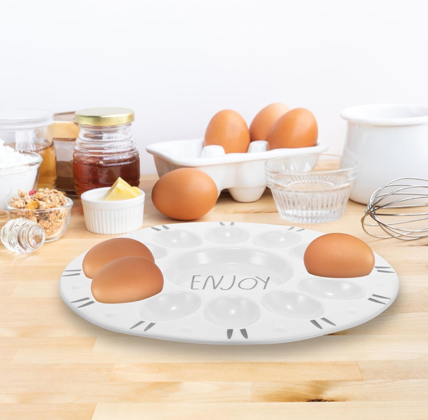 Zerodeko Platter Ceramic Deviled Tray for Serving and Easy to Clean for Gatherings and Parties