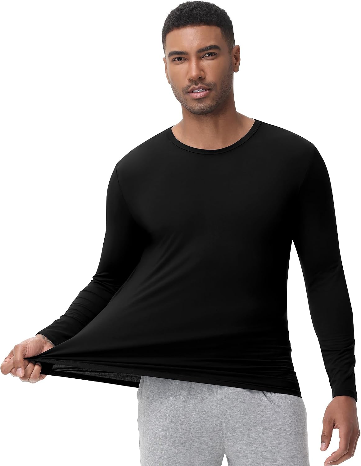 WiWi Shirts for Men Long Sleeve Underwear Viscose from Bamboo Slim-Fit Tee Baselayer Mens Stretchable Shirt Soft Top S-XXL