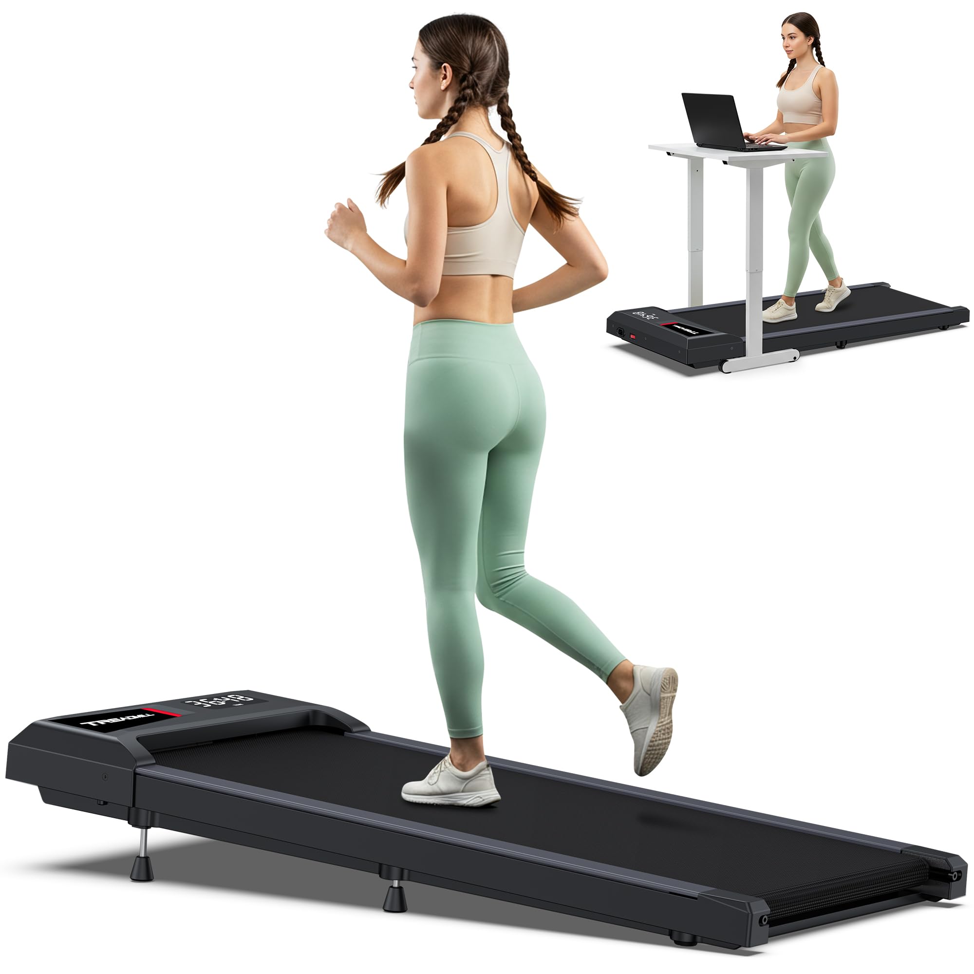 4.0/7.6MPH Walking Pad Treadmill with 10% Incline, 2.5 HP Under Desk Treadmills for Home, 3 in 1 Portable Walking Jogging Running Machine Work with Smart APP