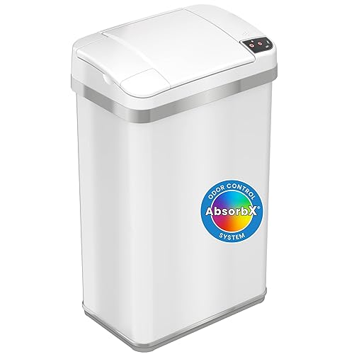 iTouchless Cubo de basura de baño de 4 galones con filtro de olor AbsorbX y ambientador, cubo de basura de perlas para baño, dormitorio y oficina, 4