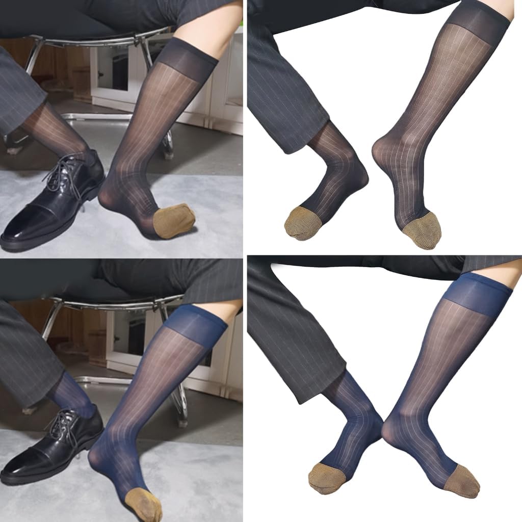 Men Over the Calf Socks Sheer Nylons Knees High Dress Socks Breathable Light Formal Sock Work and Leisures