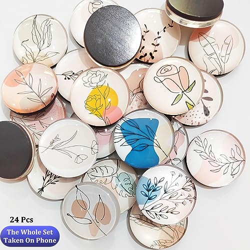 image for YayaCat 24 Pcs 1.2 in Round Glass Boho Refrigerator Magnets - Strong &