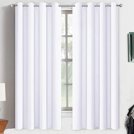 Yakamok Thermal Insulated Curtains,Room Darkening Grommet for Bedroom/Living Room,2 Tie Backs Included (2 Panels, 52 Inch Wide by 63 Inch Long, Pure White)