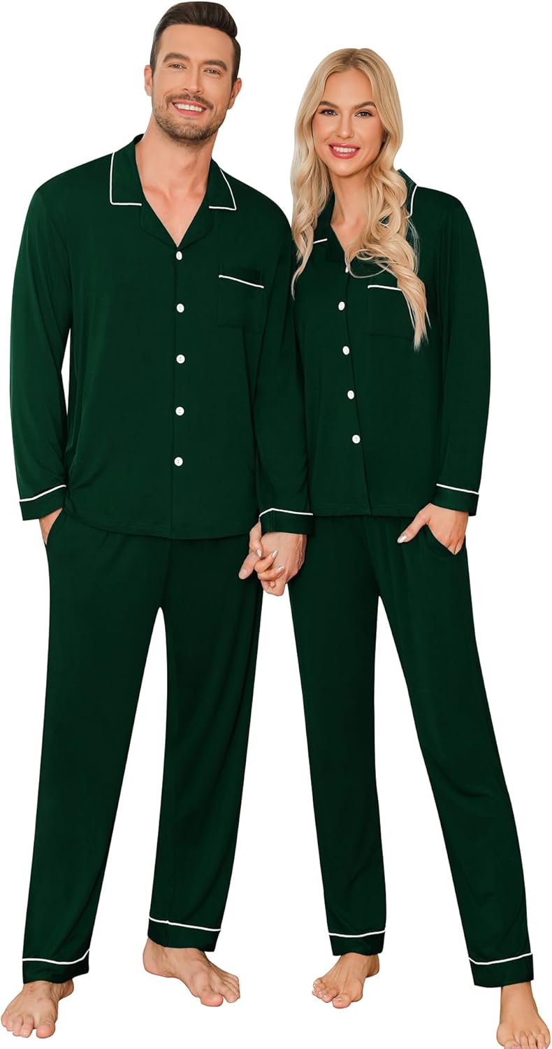 SWOMOG Couple Matching Pajamas Set Christmas Pajamas Long Sleeve Button Down Pj Set Festival Party Xmas Sleepwear