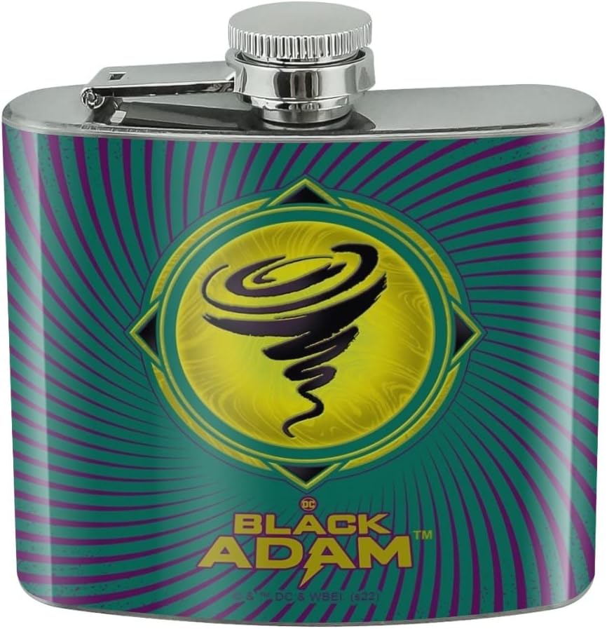 Black Adam Cyclone Icon Stainless Steel 5oz Hip Drink Kidney Flask