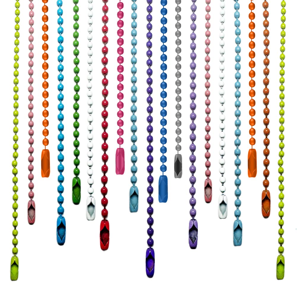 VIUJUH 150 Pcs 100mm 4" Bead Chain with Ball Connector Clasp - 2.4mm Diameter Keychain Rings Metal Nickel Dog Tag Chain (Colorful)