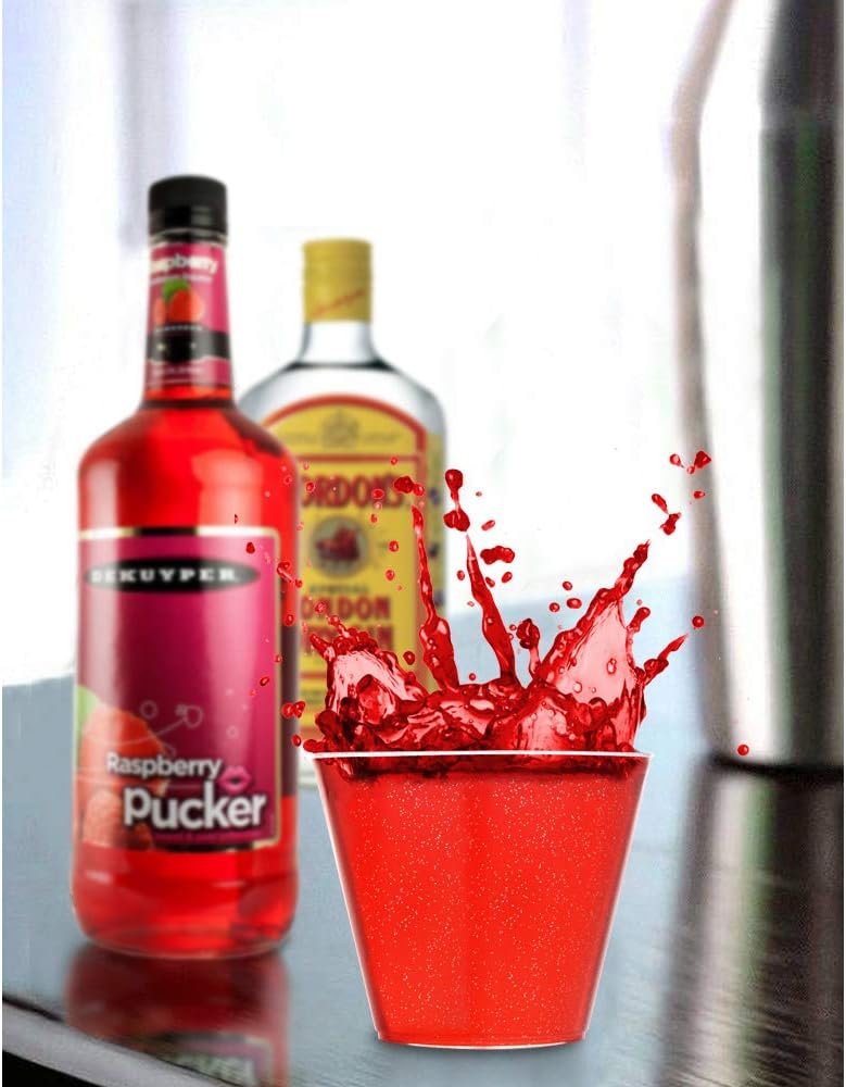 100 Count 9oz Disposable Silver Glitter Clear Plastic Cup /Old Fashioned Tumblers/Wedding Cups/Party Cocktail Cups