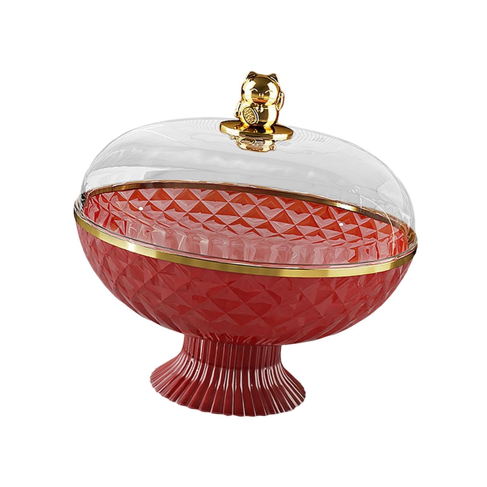 Alcxazs Red Round Snack Holder Dessert Bowl With Lid Offers Stylish Storage For Treats While Maintaining Freshness During Events Decorative Vegetable Holder Fruit 21X25.8cm