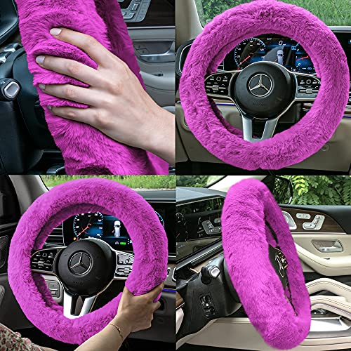 Image of FH Group Universal Fit Doe16 Faux Rabbit Fur Cozy Steering Wheel Cover fits Most Cars, SUVs, Trucks, and Vans, Ultimate Protection Purple