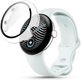 【BARDATS】一体型 カバー For Google Pixel Watch 5 45mm 用 ケース PC + ソリティア強化ガラスフィルム一体型 保護ケース 軽量 薄型 装着簡単 高透過率 擦り傷防止 防衝撃 衝撃吸収 汗を防止 防塵全面保護 (クリア)