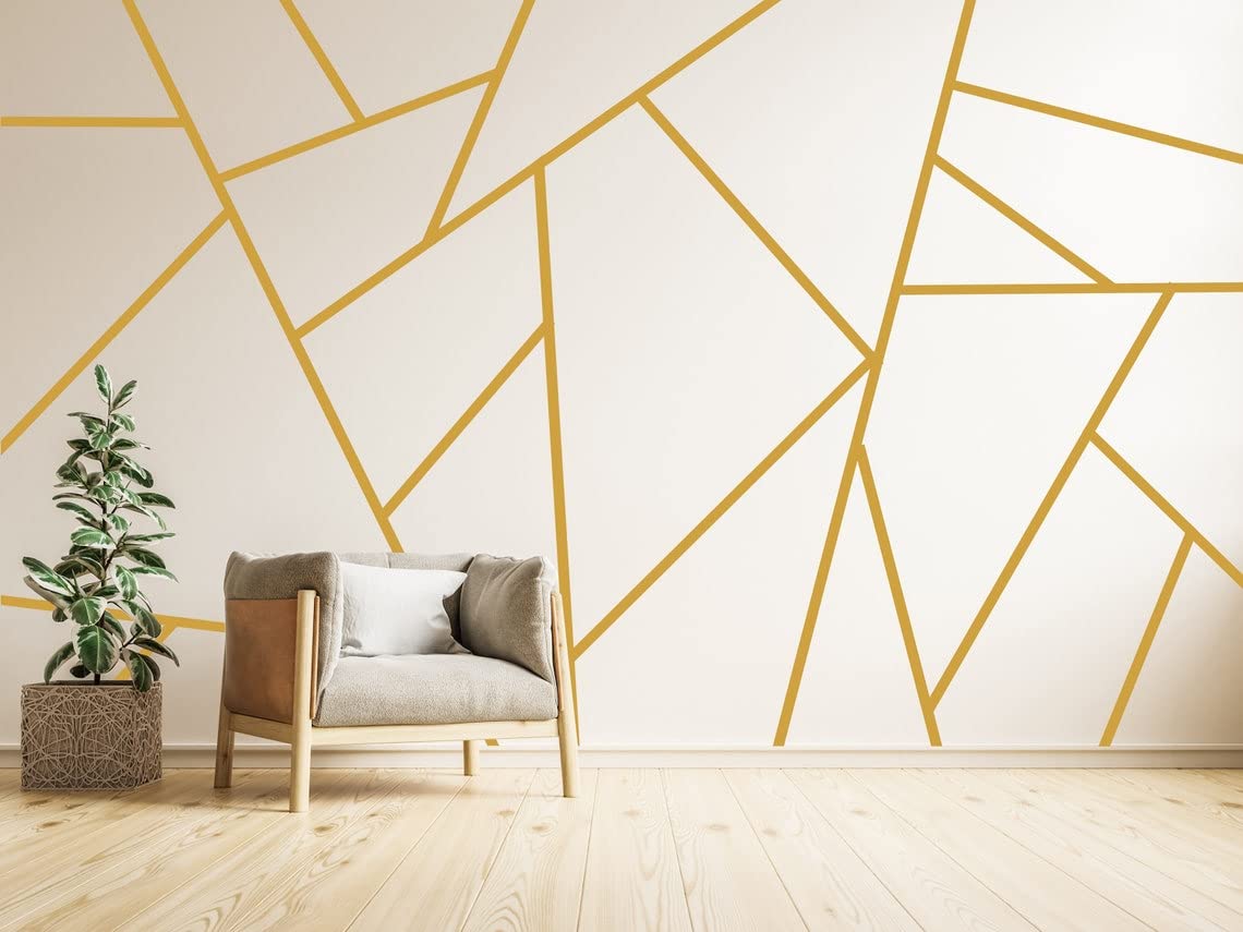 Calcomanías de línea fina dorada y vinilos geométricos negros de 100cm para pared
