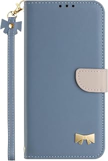 Ufgoszvp Funda para iPhone 13/iPhone 14, diseño de lazo 3D, funda tipo cartera a prueba de golpes, de piel sintética con soporte magnético, funda protectora para iPhone 13/iPhone 14, color azul