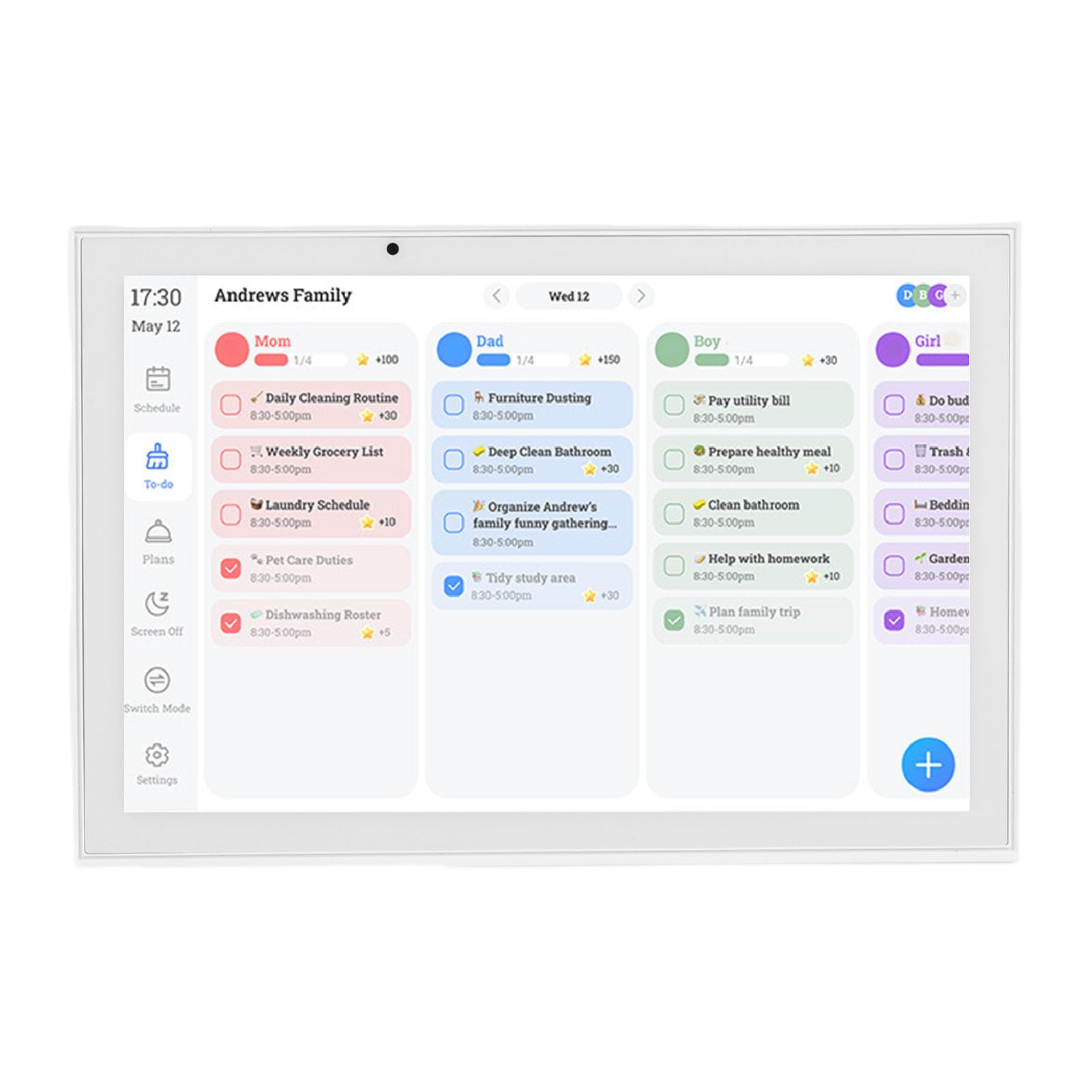 Emoshayoga Calendario Digitale da 10,1 Pollici Touch Screen Smart Family Planner per Grafico Interattivo dei Lavori Domestici e Gestione delle attività Bianco (Spina UE 100-240 V)