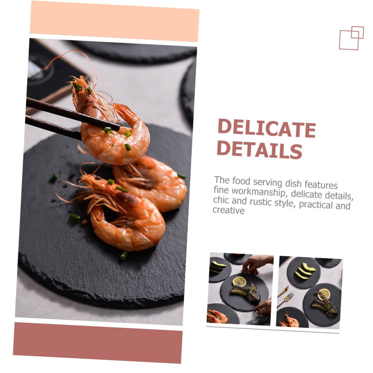 MAGICLULU Piatto da Portata Rotondo in Ardesia Nera per Steak e Dessert