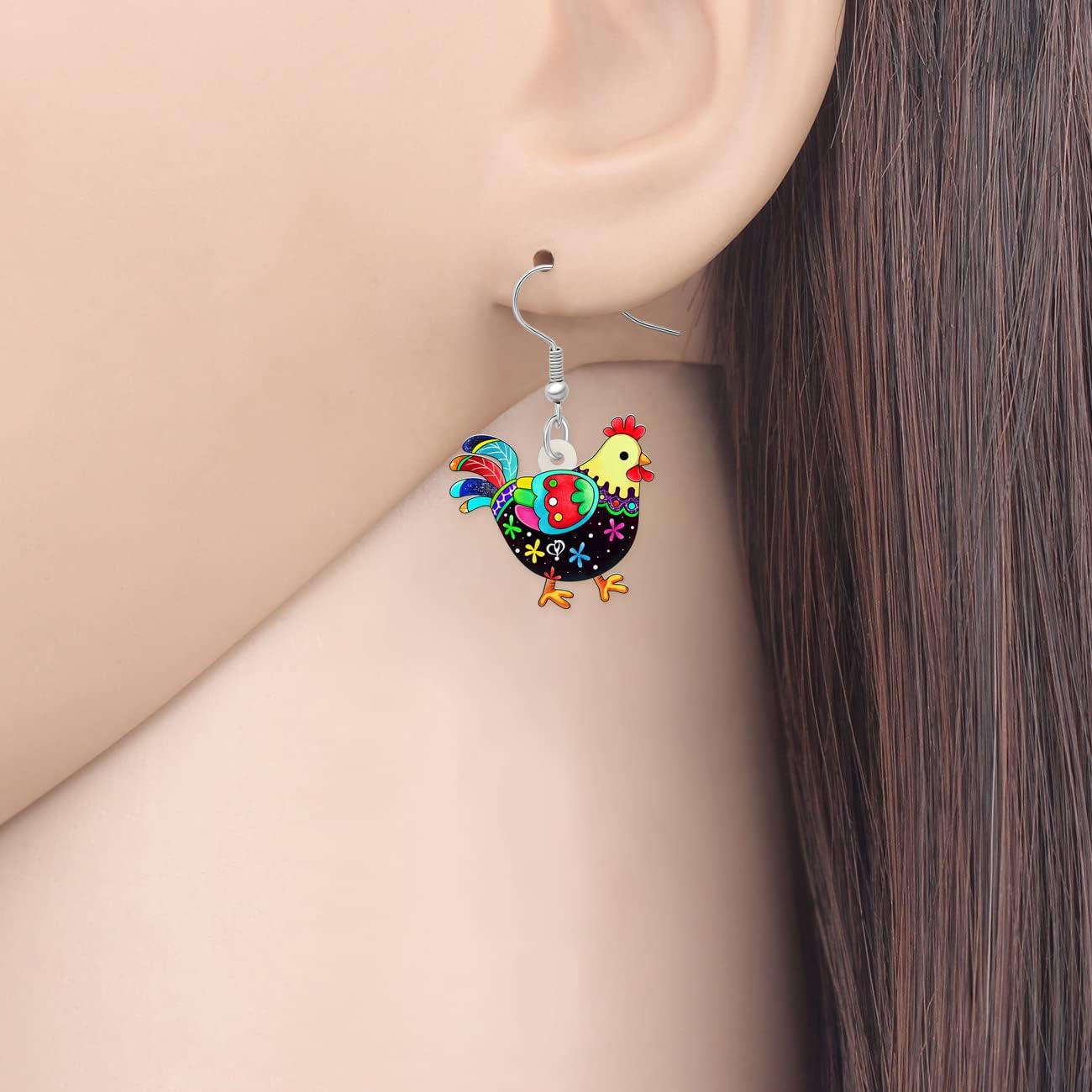 Acrylic Drop Hen Chicken Earrings Funny Farm Design Lovely Gift For Women By The Bonsny - Image 2