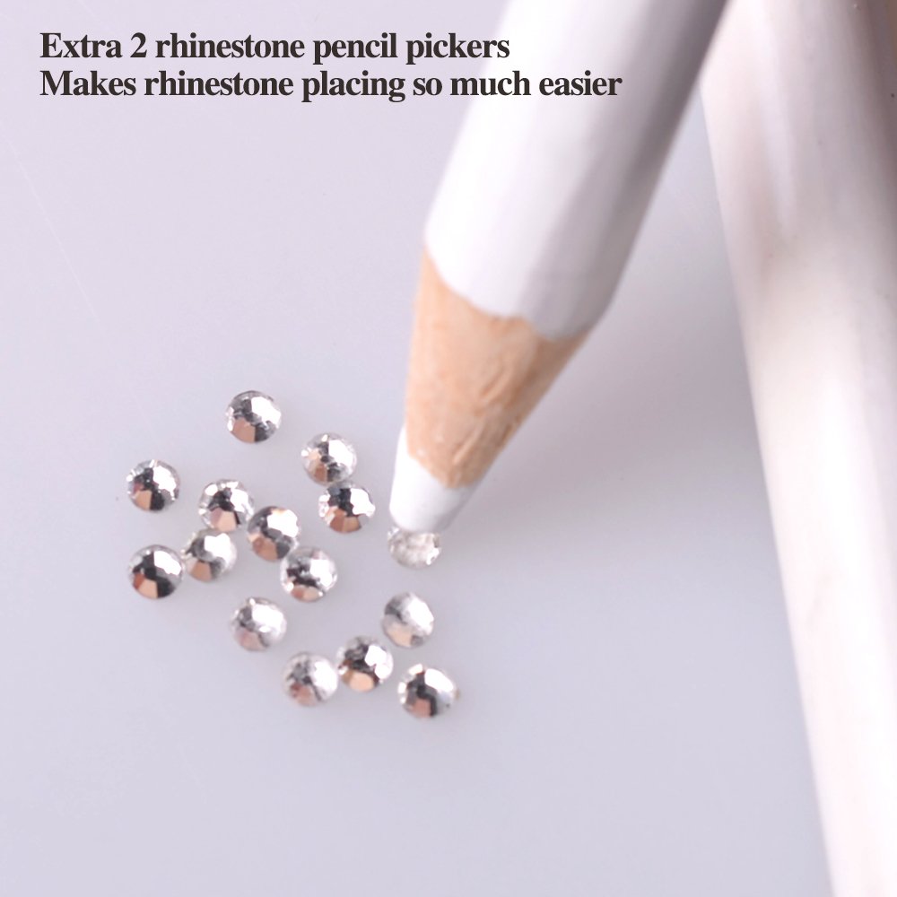 Hotfix Applicator Rhinestones, DIY Hot Fix Rhinestone Applicator Wand Setter Tool Kit with 7 Different Sizes Tips, Tweezers & Brush Cleaning kit and 2 Pack Hot-Fix Crystal Rhinestones