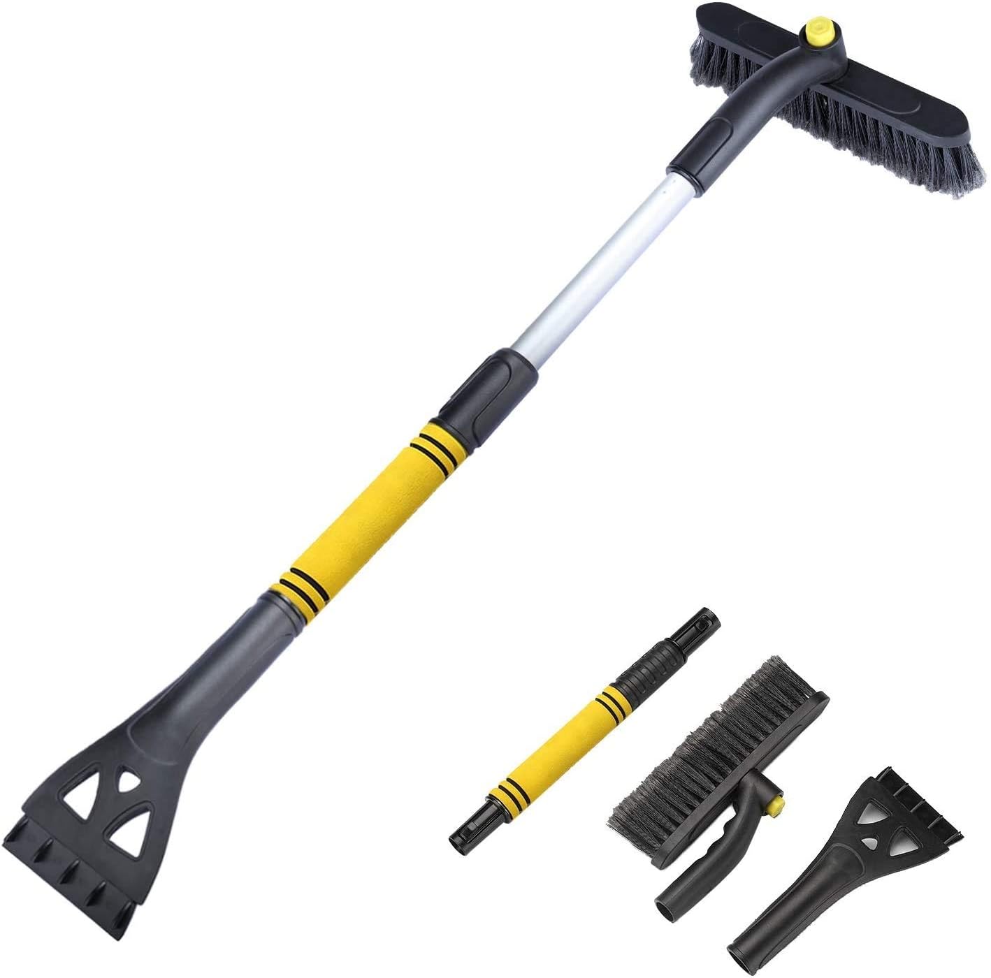 車用 スノーブラシ アイススクレーパ付き 伸縮式アイススクレーパーカースノーブラシ 軽量 除雪ブラシ 360 回転 Color 35 Off 霜取り Yellow