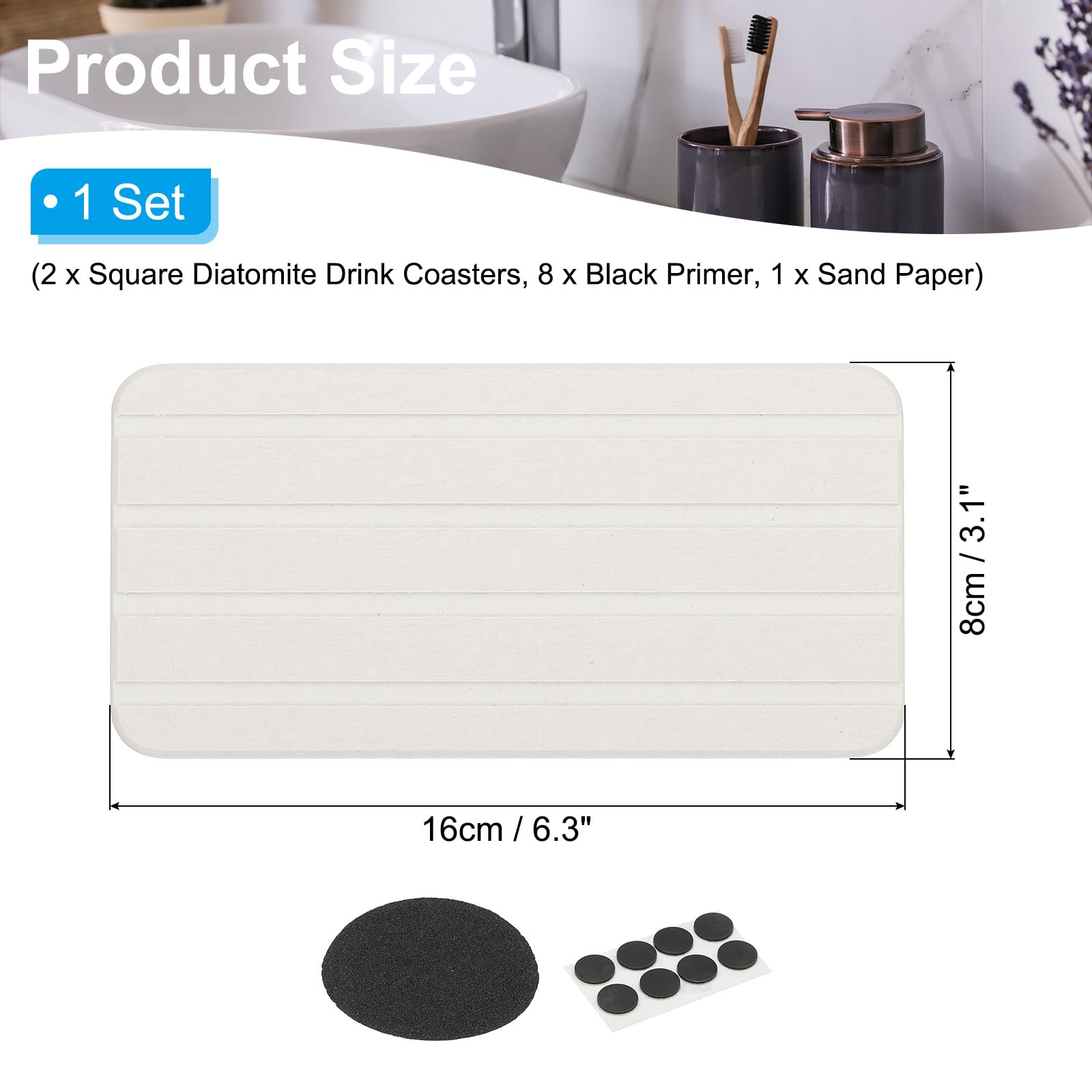 PATIKIL Square Water Absorbent Diatomite Coasters 6.3x3.1inch - Image 2