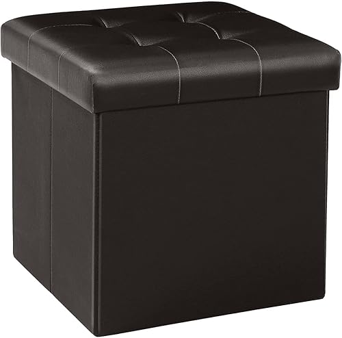Miniatura 27 de B FSOBEIIALEO Cubo otomano de almacenamiento, baúl de almacenamiento, reposapiés plegable para sala de estar, 12.6 x 12.6 x 12.6 pulgadas (negro