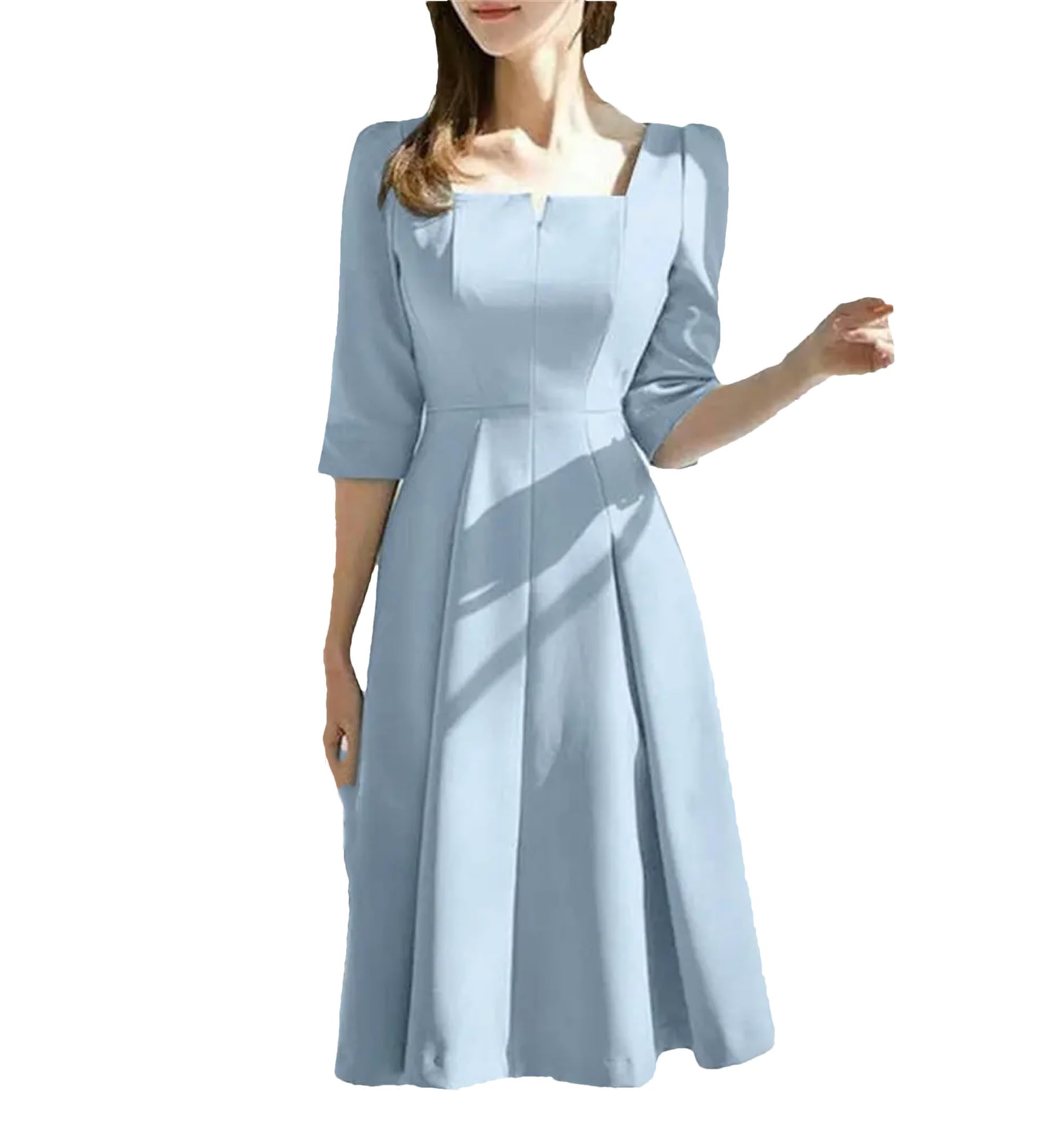 Abito da donna a mezza manica con colletto quadrato prendisole moda estate elegante abito da festa casual solido abiti da lavoro Robe