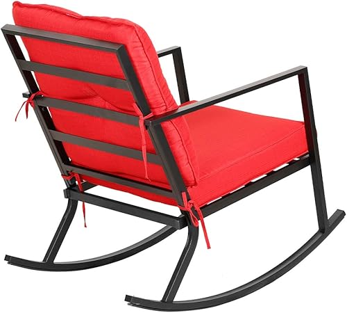 Miniatura 6 de BALI OUTDOORS Silla mecedora para patio, 2 piezas, muebles modernos para exteriores, cojines gruesos rojos, marco de acero negro
