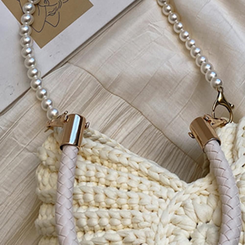 HiTotes Seashell Bag Handwoven Beach Handbag Shell Purse for Wome Summer Crossbody Satchel with Pearl Strap