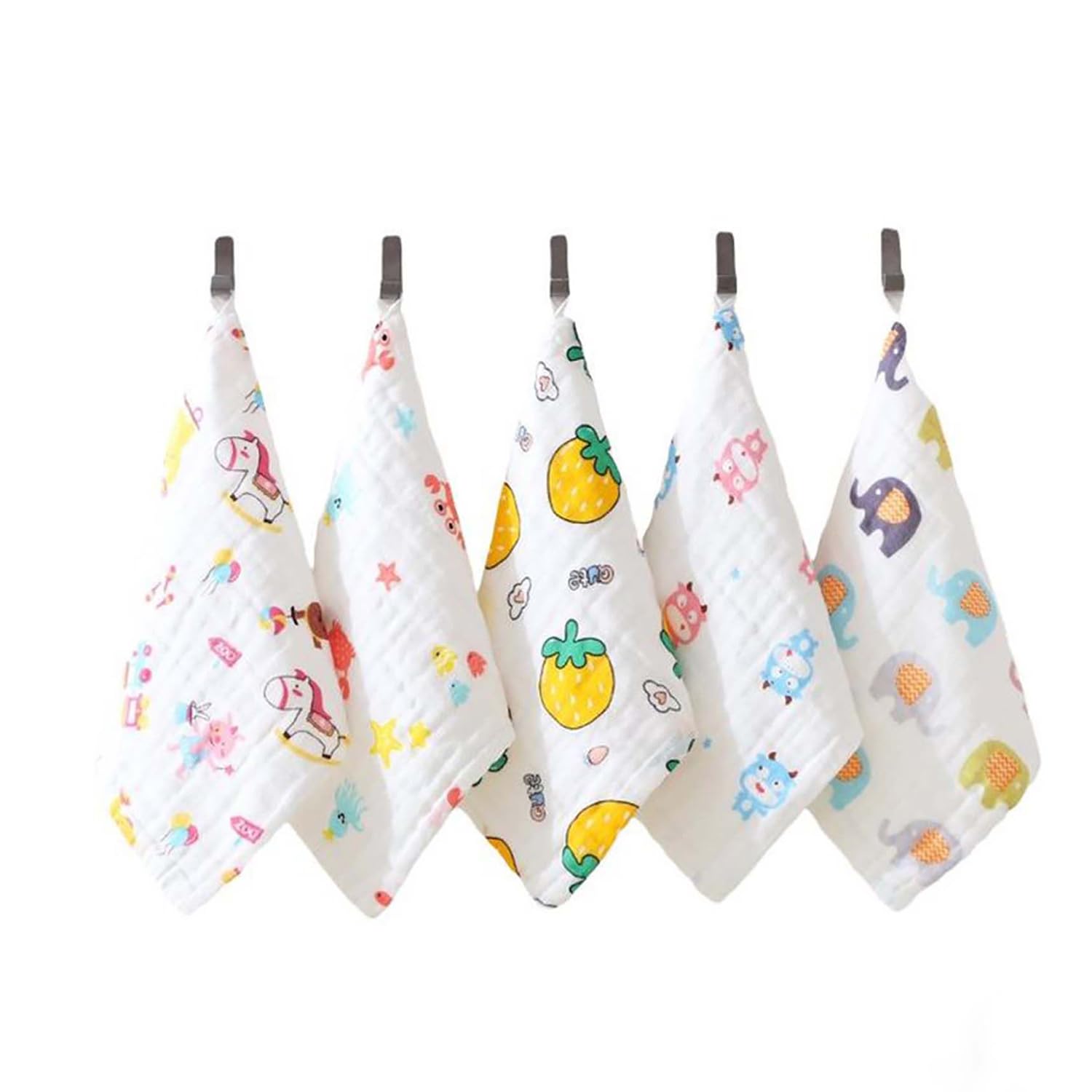MOM'S HOME Super Soft Organic Cotton Baby Muslin Wash Cloth/Napkin 6 Layer | Hankies for Baby | 25x25 cm | (Pack of 5)