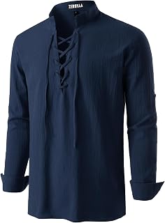 Men's Medieval Vintage Long Sleeve Lace Up Shirt Renaissance Costume for Halloween Viking Pirate Cosplay