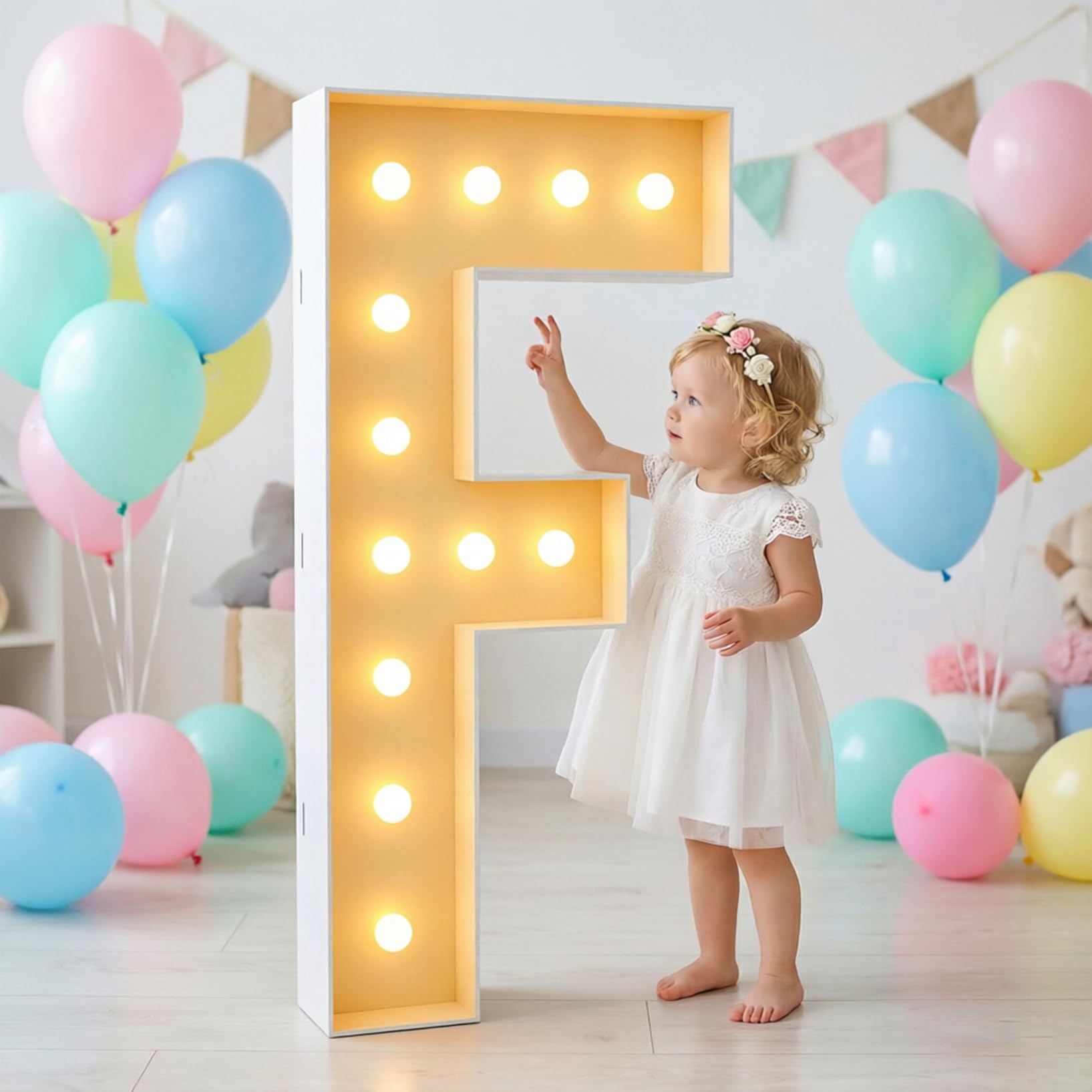 Large Marquee Light Up Letter F Party Decor, LED Foam Board Mosaic Frame Light Sign Birthday Wedding Backdrop Graduation, 100cm-3.3ft