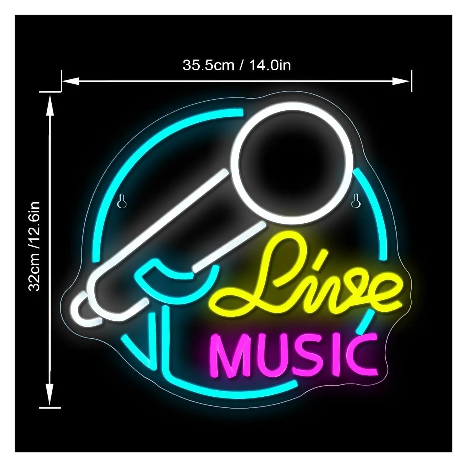 Luci al Neon Da Parete Microfono Con Insegna Al Neon Per Musica Dal Vivo, Dimmerabile, Illuminato A, Per Feste In Studio, Bar A Casa,35.5cmX32cm