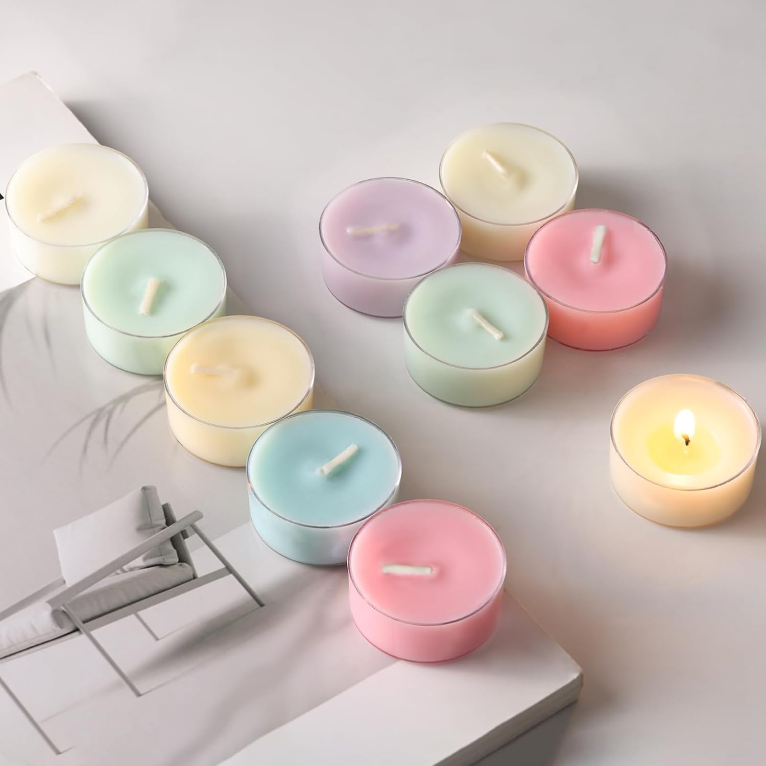 16Pcs Ocean Scented Tealight Candles, Blue Soy Wax Tea Lights with Essential Oils, 4h Long Burning Tea Light Candles for Spa, Romantic Decor, Meditation, Dinner, and Home Decor