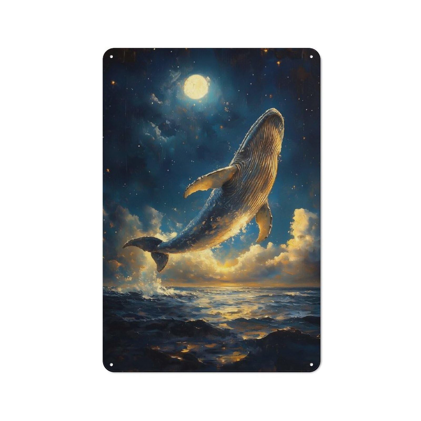 Junmoney Whale In The Night Sky Vintage Metal Plaque 30X20cm For Workshop Wall, For Kitchen And Home Bar Decor, For Home Office And Studio Walls