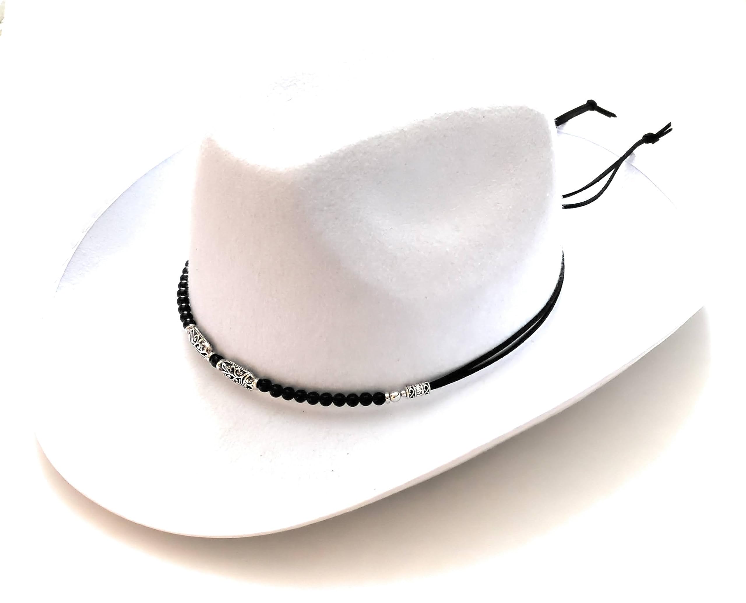 Black Onyx Hatband Silver Vine Bead Adjustable Size For Western Fedora Straw Panama Style Hats