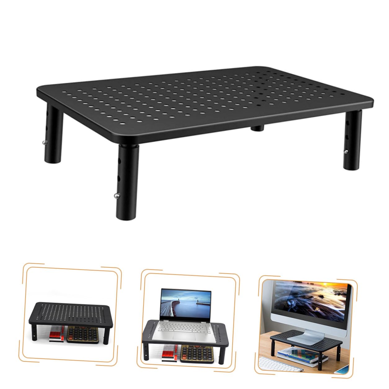 Rehausseur Écran PC avec Ventilation Réglable Hauteurs pour Ordinateur Portable et Moniteur de Bureau Ergonomique