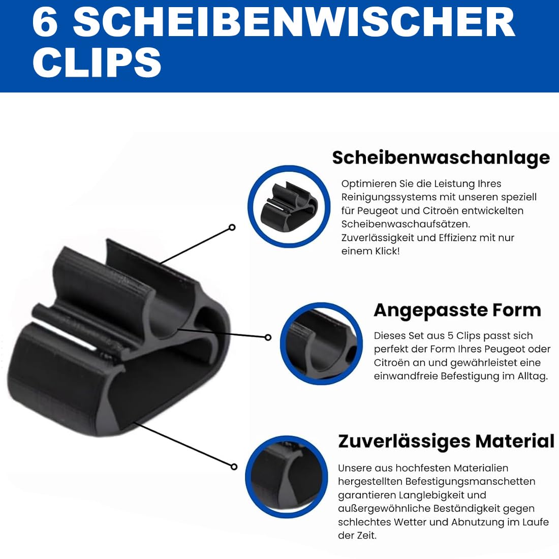 YAFULG 6 Pezzi Clip Per Peugeot 3008, 5008 Accessori, Fascette Di Fissaggio Robuste Per Bracci Tergicristallo Anteriori, Accessorio Spazzola Tubi Lavavetri Manutenzione
