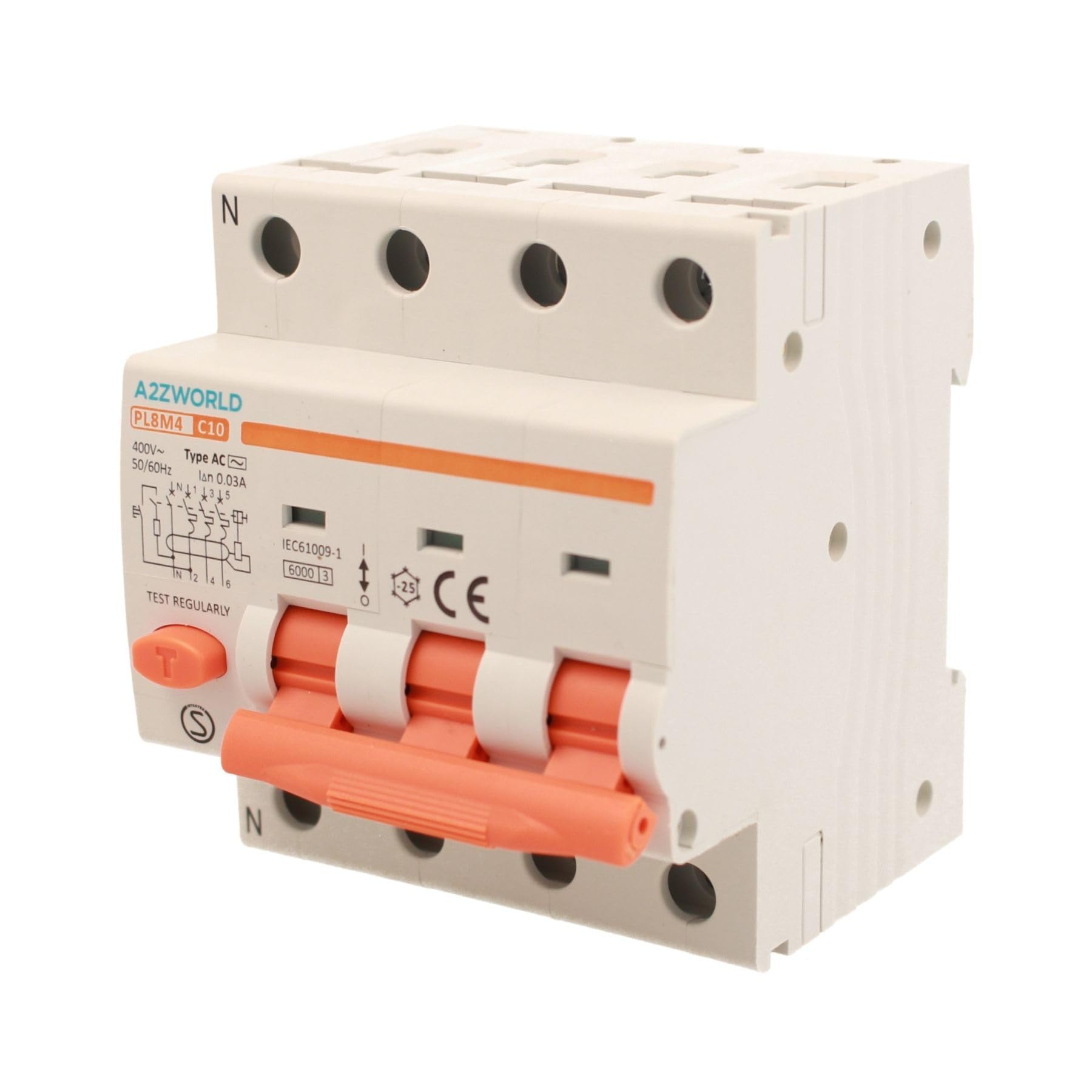 Przełącznik różnicowy magnetyczny, 3P+N 6KA 380V, zajmuje 4 moduły DIN, 30mA lub 300mA, dostępne 10A 16A 20A 25A 32A 40A 50A 63A (30mA 10A)