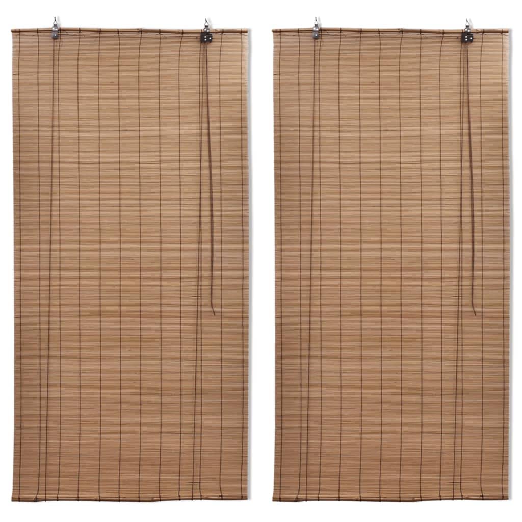 Lot de 2 stores enrouleurs en bambou - 120 x 220 cm - Marron - Protection solaire naturelle - Sans perçage - Translucide - Facile à nettoyer - Pour salon, chambre à coucher, bureau