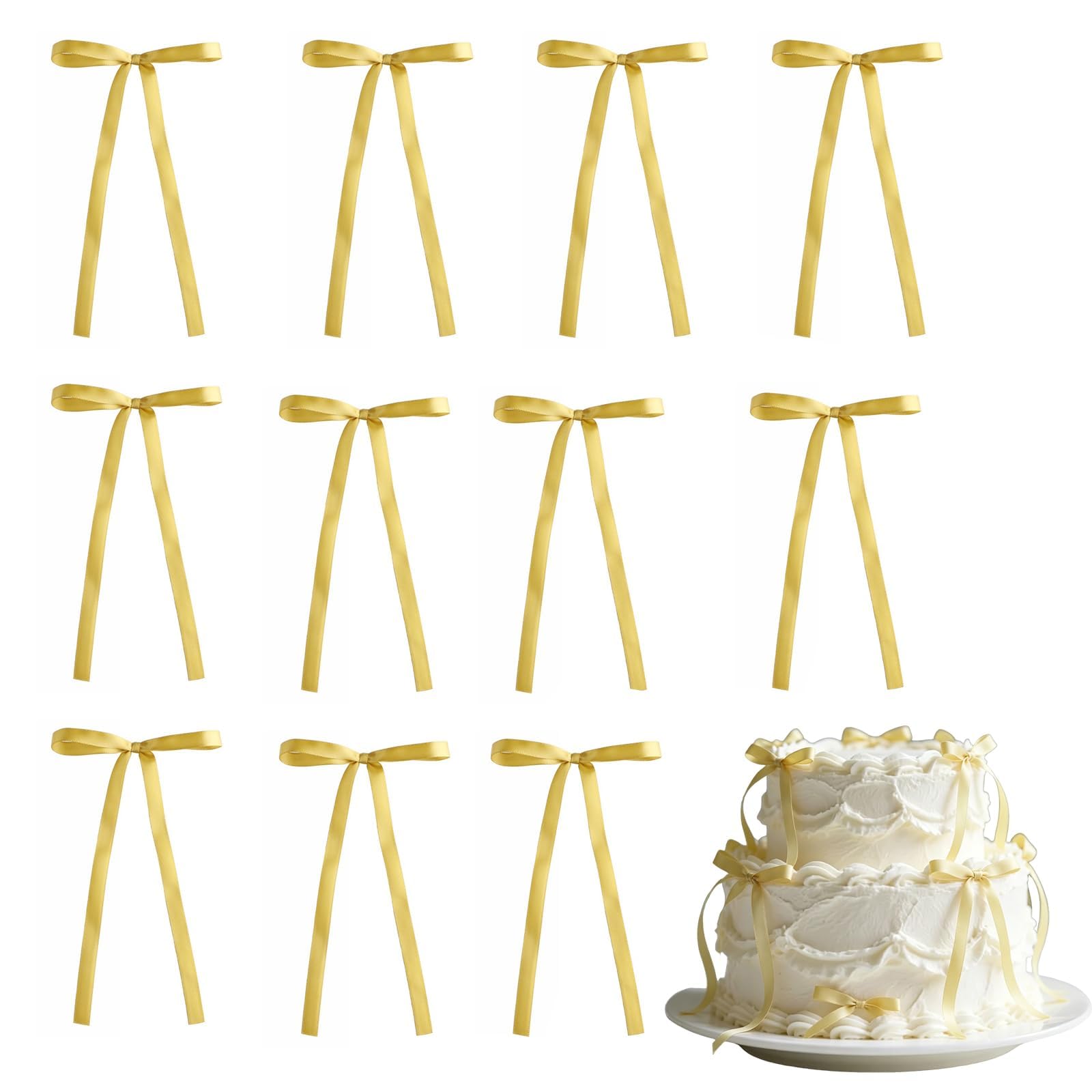 50 gold ribbon bows, cake bow decorations, Valentine's Day, birthdays, weddings, Christmas gift packaging bow decorations
