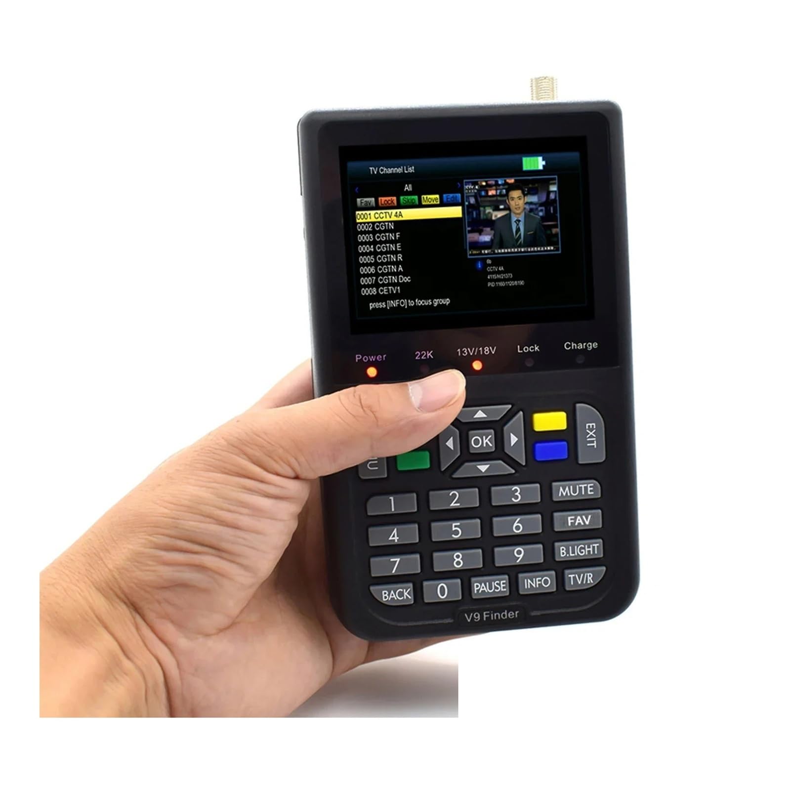 Cyfrowy miernik z celownikiem satelitarnym V9 z 3,5-calowym wyświetlaczem LCD DVB-S2 HD do wykrywania sygnału instalacji anteny Wyczyść wyświetlacz